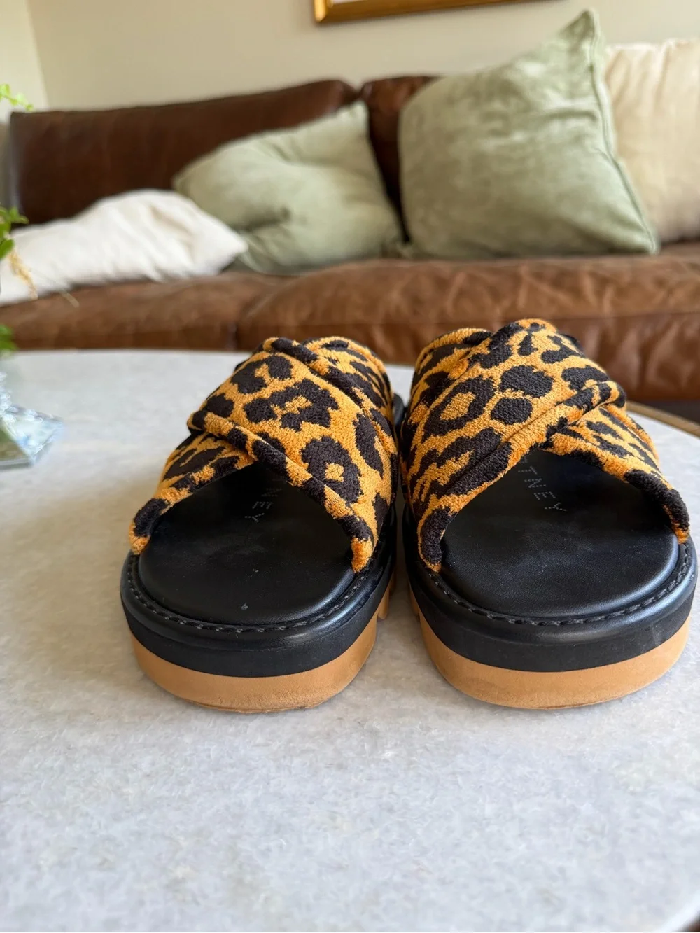 Stella McCartney Leopard Twist Slide Sandals - Black & Brown